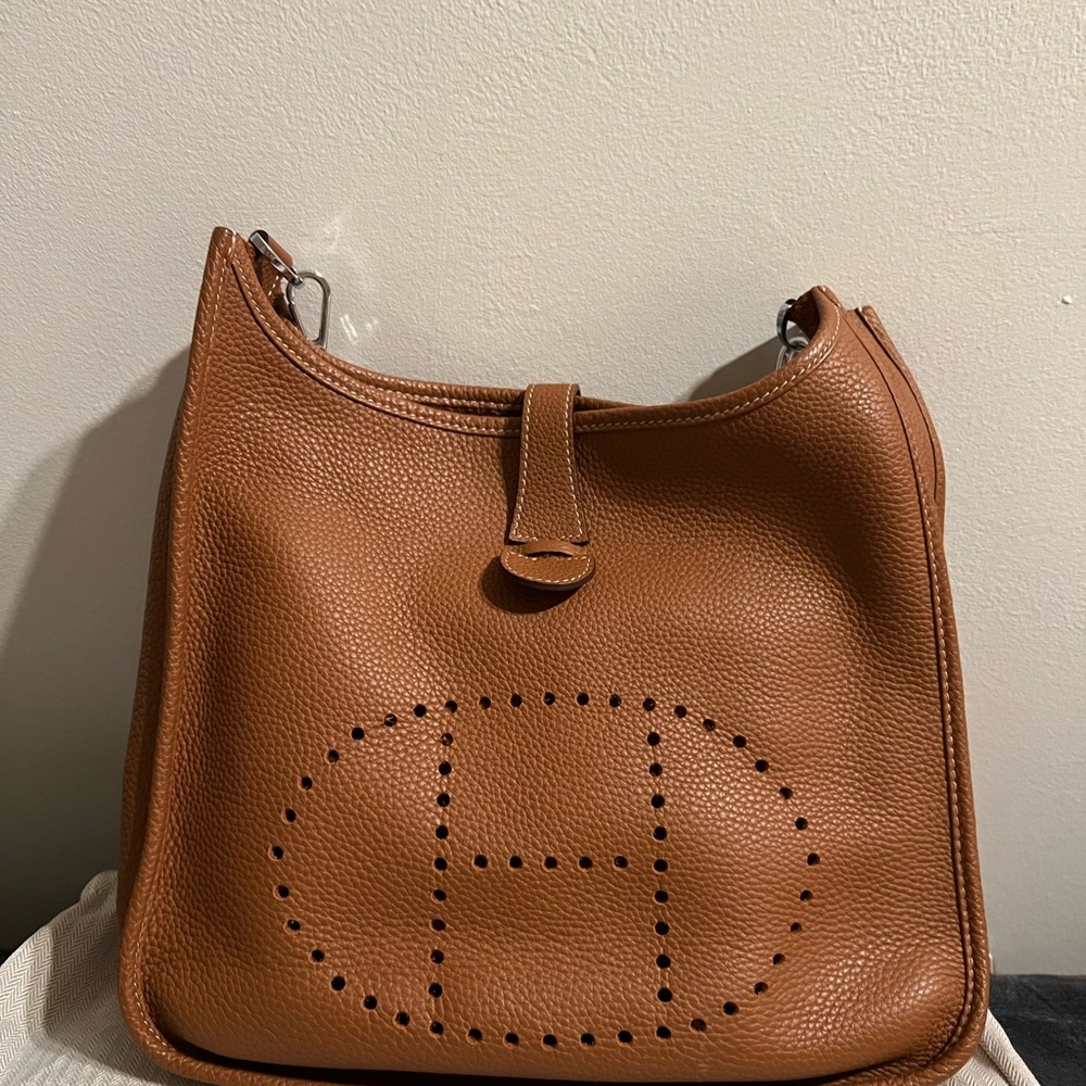 Brown Togo Leather Evelyne Shoulder Bag